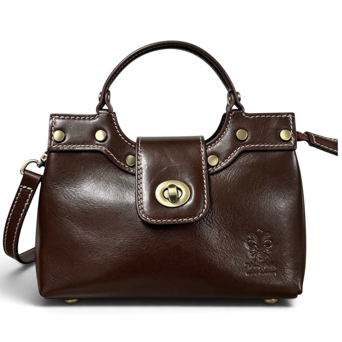 Modarno Borsetta donna a mano e tracolla in vera pelle vacchetta 21x8x14 cm