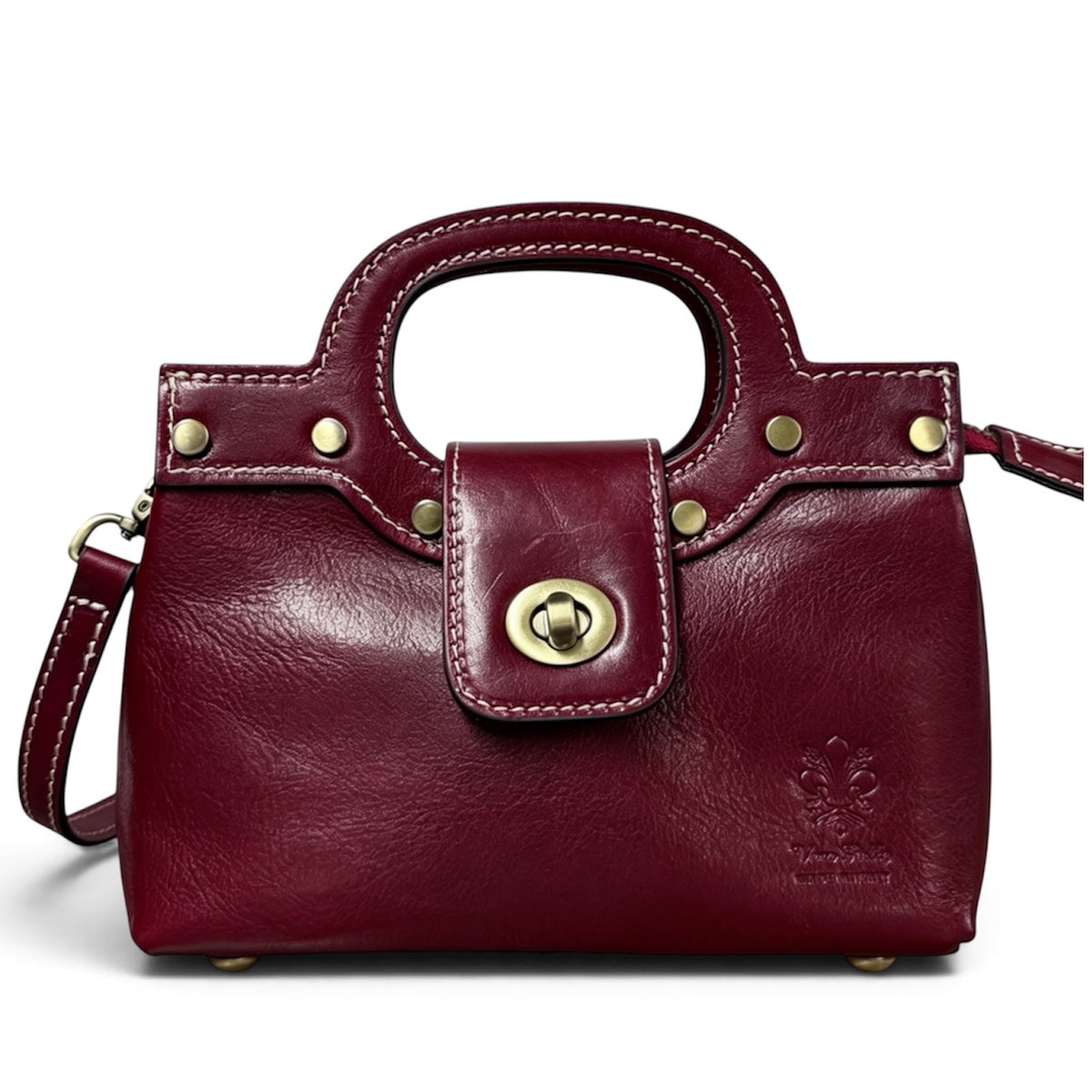 Modarno Borsetta donna a mano e tracolla in vera pelle vacchetta 21x8x14 cm