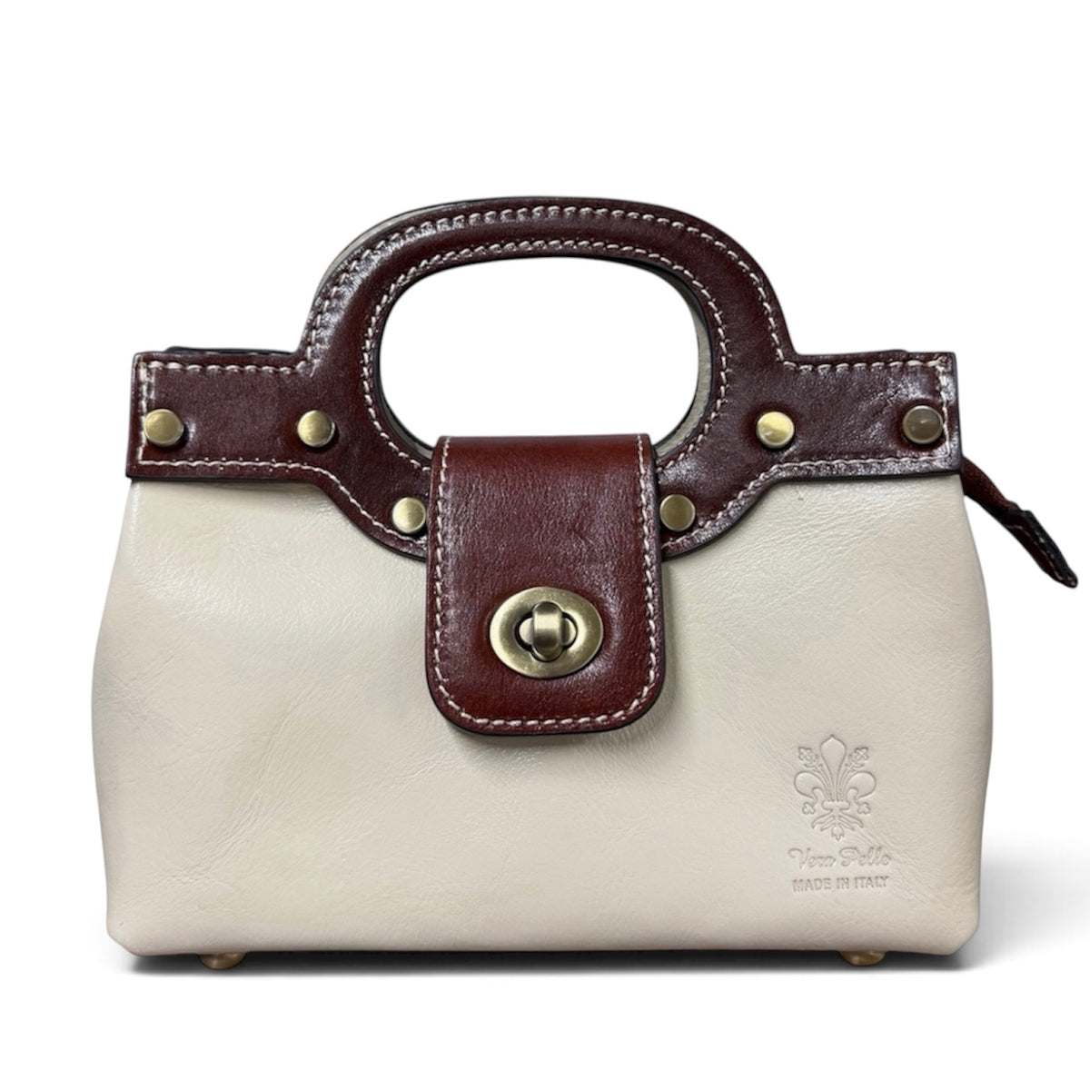 Modarno Borsetta donna a mano e tracolla in vera pelle vacchetta 21x8x14 cm