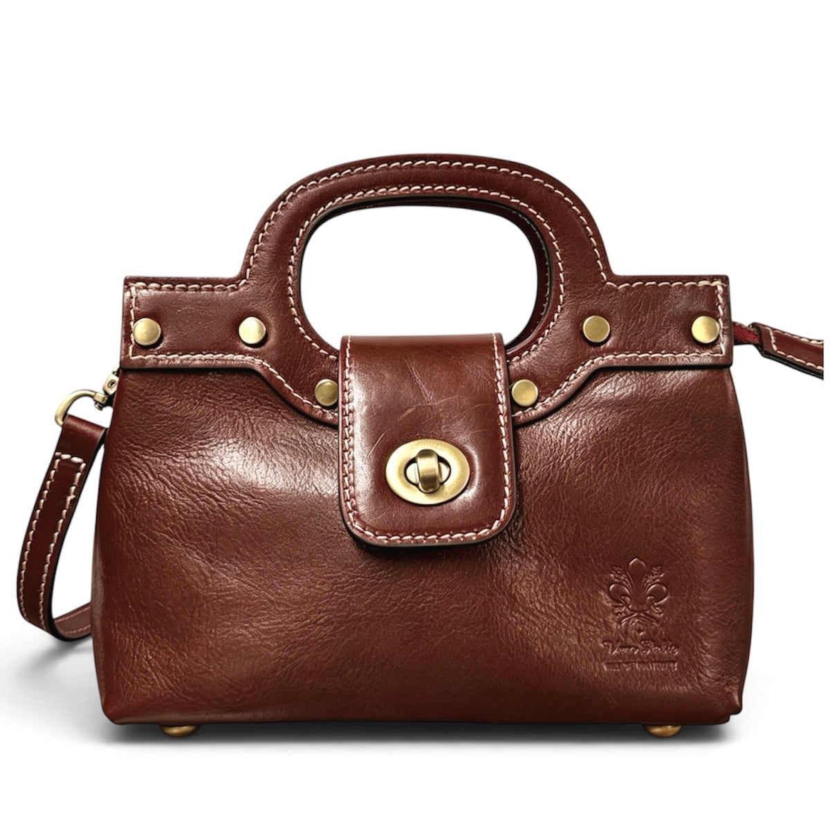 Modarno Borsetta donna a mano e tracolla in vera pelle vacchetta 21x8x14 cm