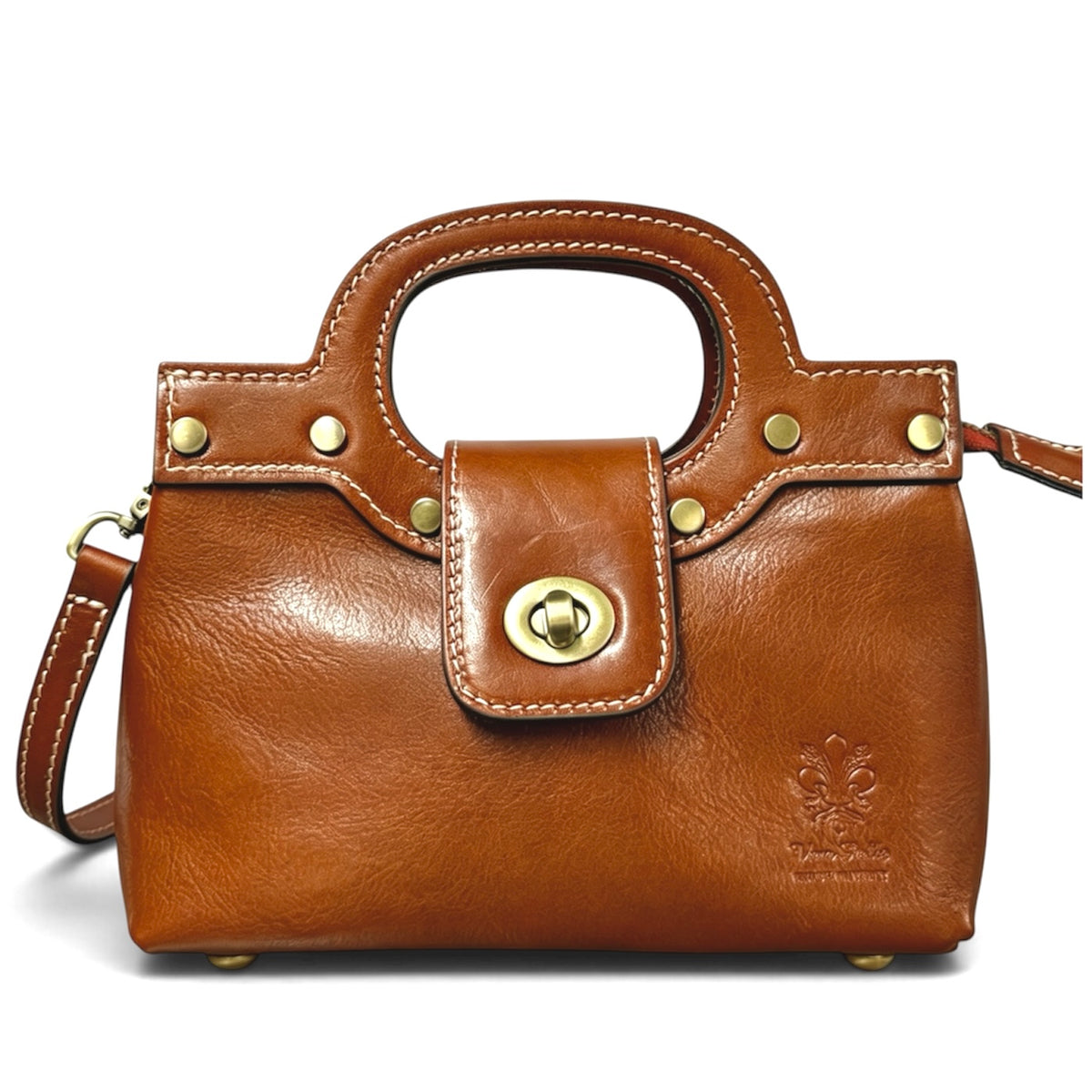 Modarno Borsetta donna a mano e tracolla in vera pelle vacchetta 21x8x14 cm