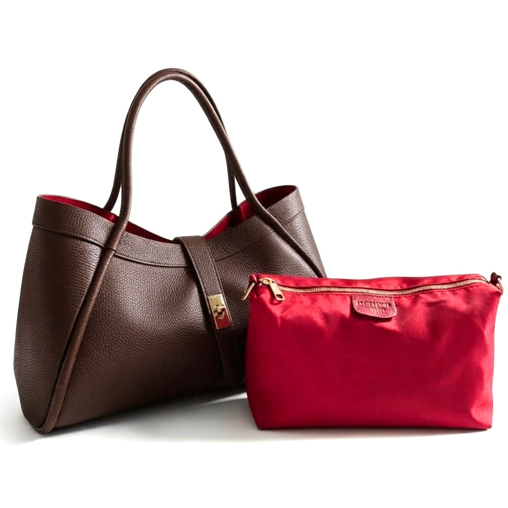 Modarno Borsa a Mano In Vera Pelle Big Grande Con Doppio Manico 45x20x25