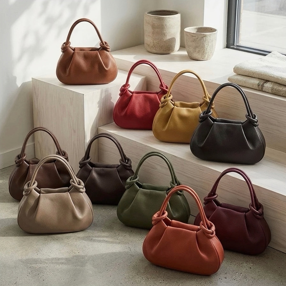 Modarno Borsetta a mano con manico convertibile "Linda" in vera pelle 28x8x16cm