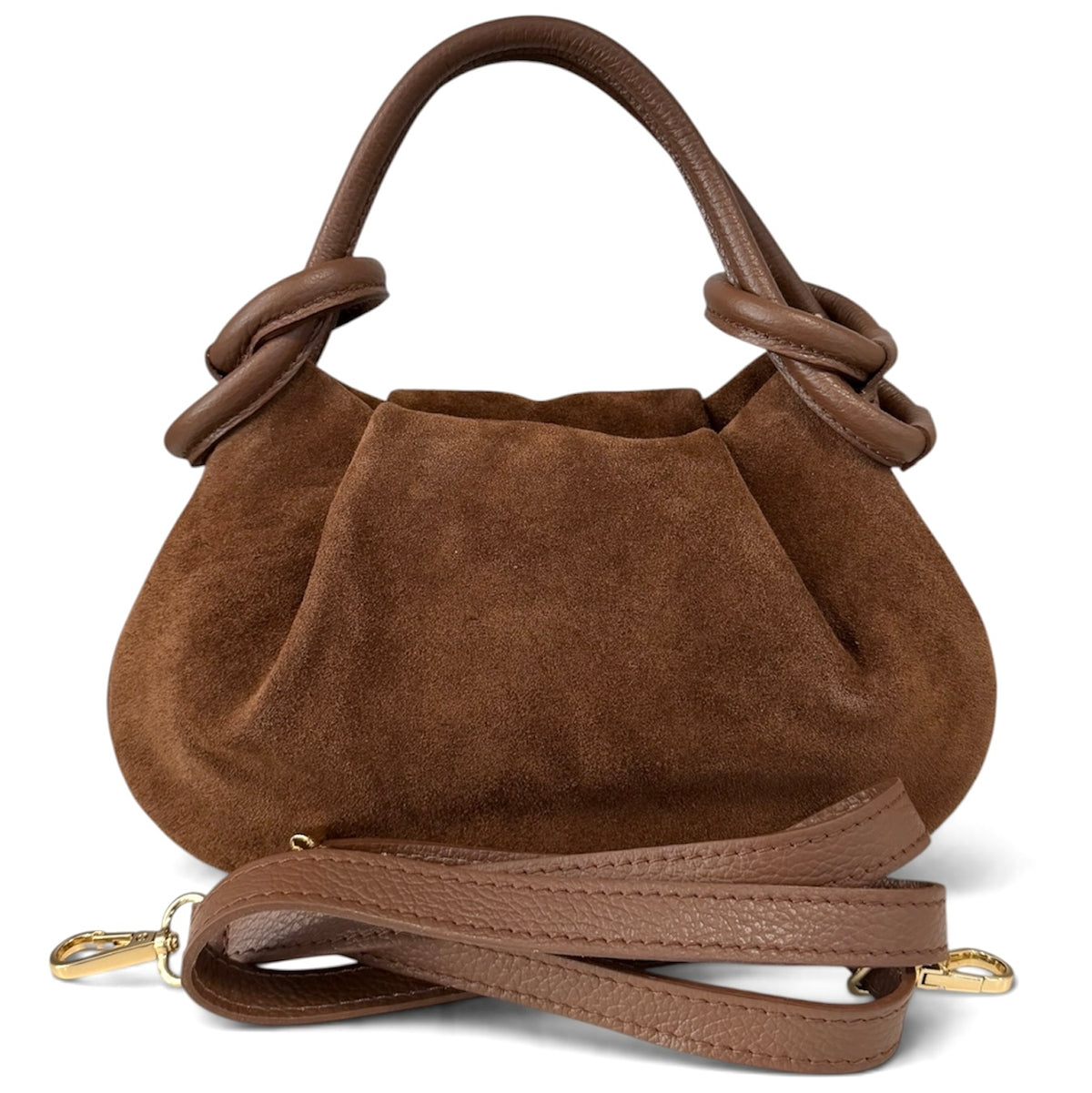 Modarno Borsetta a mano con manico convertibile "Linda" in Camoscio vera pelle 28x8x16cm