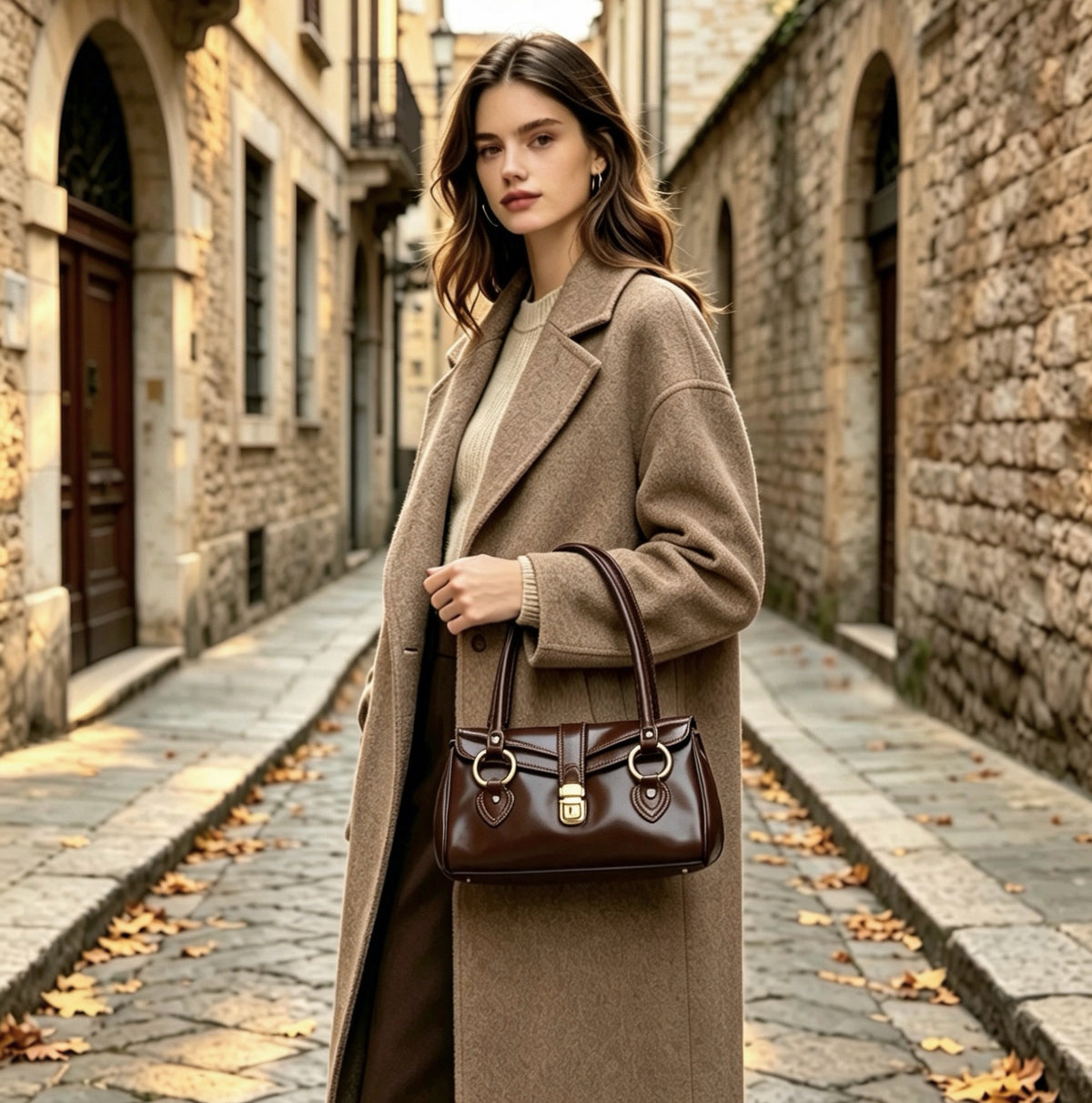 Modarno Borsa donna a spalla in vera pelle di Vacchetta Premium 28x13x14 cm