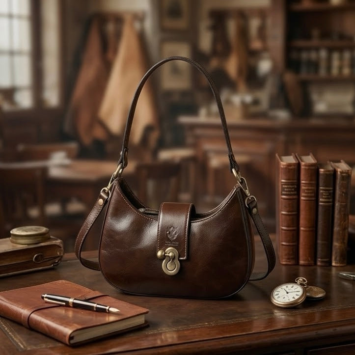 Modarno Borsa Hobo Classica "La Beatrice" in Pelle Vacchetta 25x7x19 cm