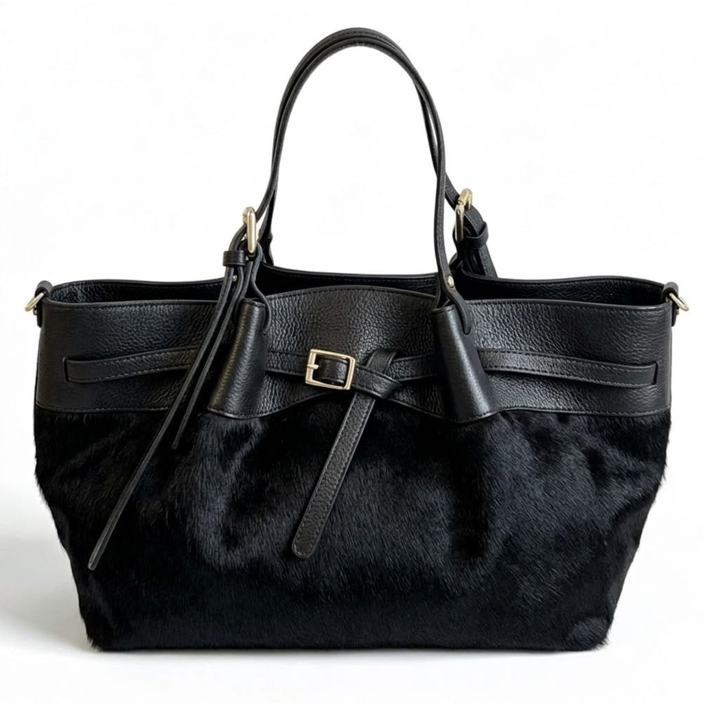 Modarno Borsa Shopper doppio manico XL in pelle e cavallino lussuoso 43x14x23 cm