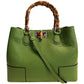 Modarno Damentasche aus echtem Leder mit Griff aus echtem Bambus/elegant und minimalistisch/Luxustasche Made in Italy