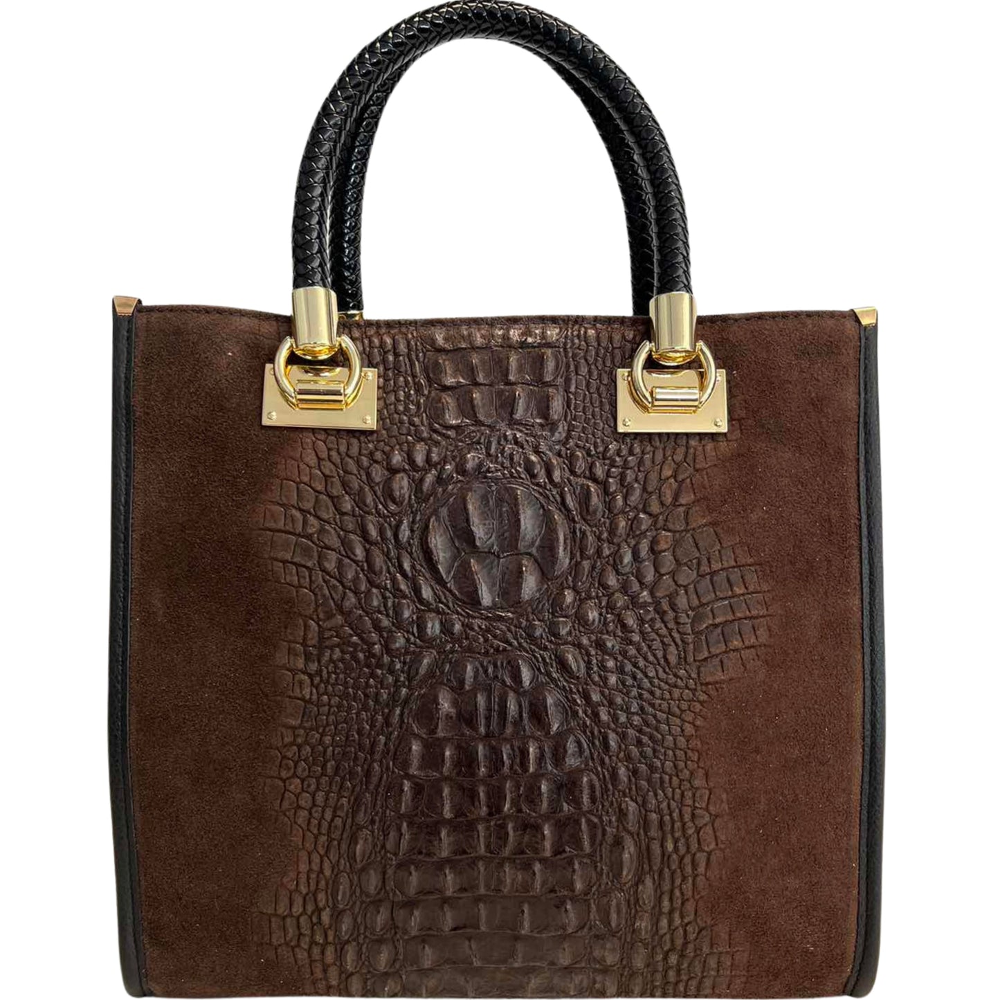 Modarno Woman shoulder bag - handbag in crocodile print suede leather