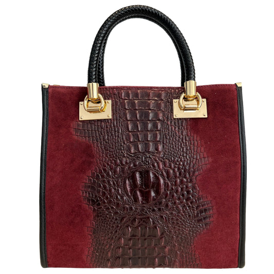 Modarno Woman shoulder bag - handbag in crocodile print suede leather