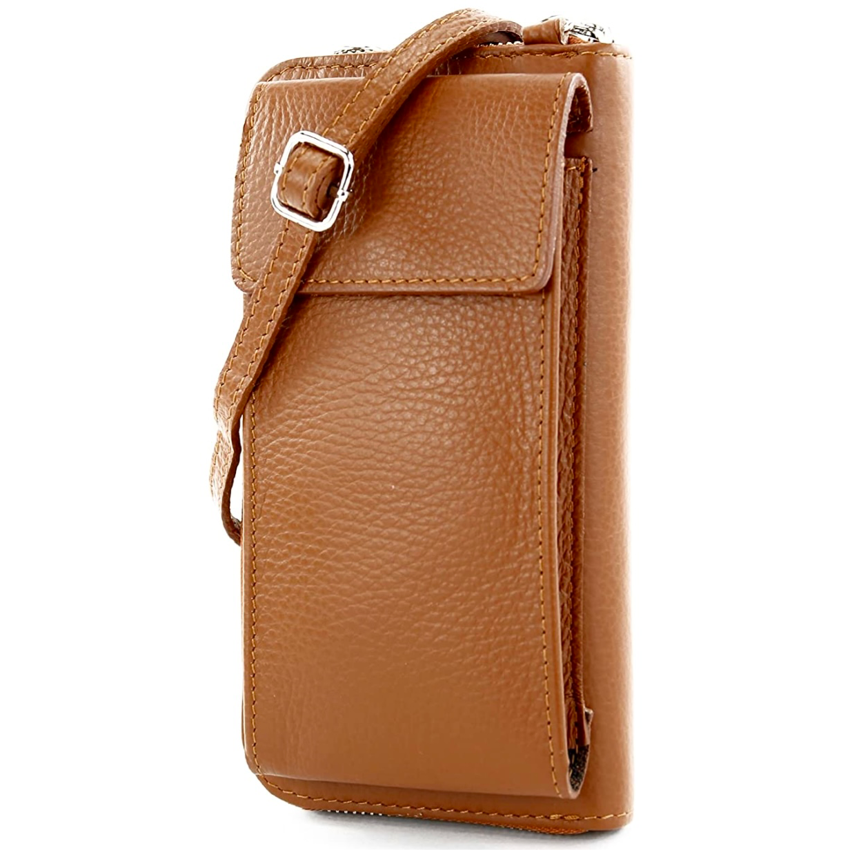 Modische multifunktionale Umhängetasche Echtleder Wallet Handytasche geeignet für Handys bis 6,5 Zoll