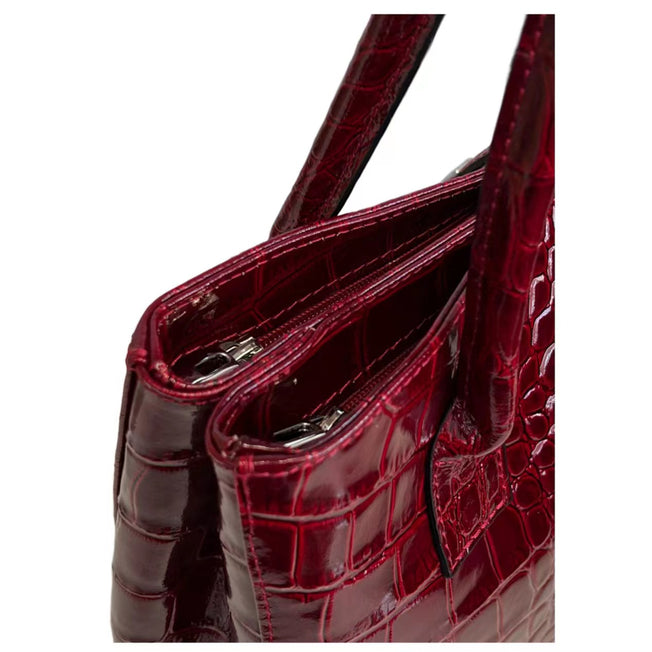 Modarno Damen-Umhängetasche aus echtem Leder mit Krokoprägung 32x11x24 cm