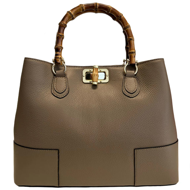 Modarno Woman Bag in Genuine Leather with real bamboo handle / Elegant and Minimal / Luxury bag Made in Italy