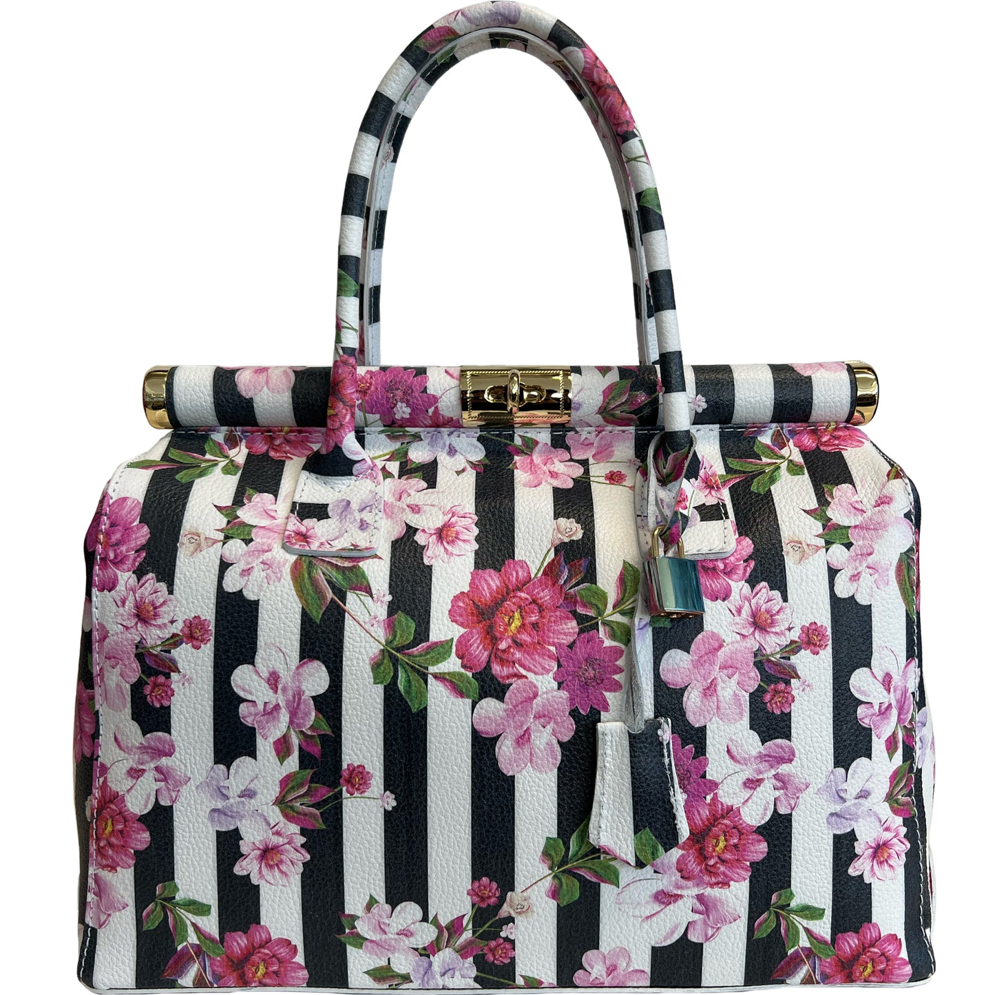 Modarno Handbag Borsa Donna a Mano Pelle con Tracolla Bauletto 35x28x16 cm (Fantasia Fiore)