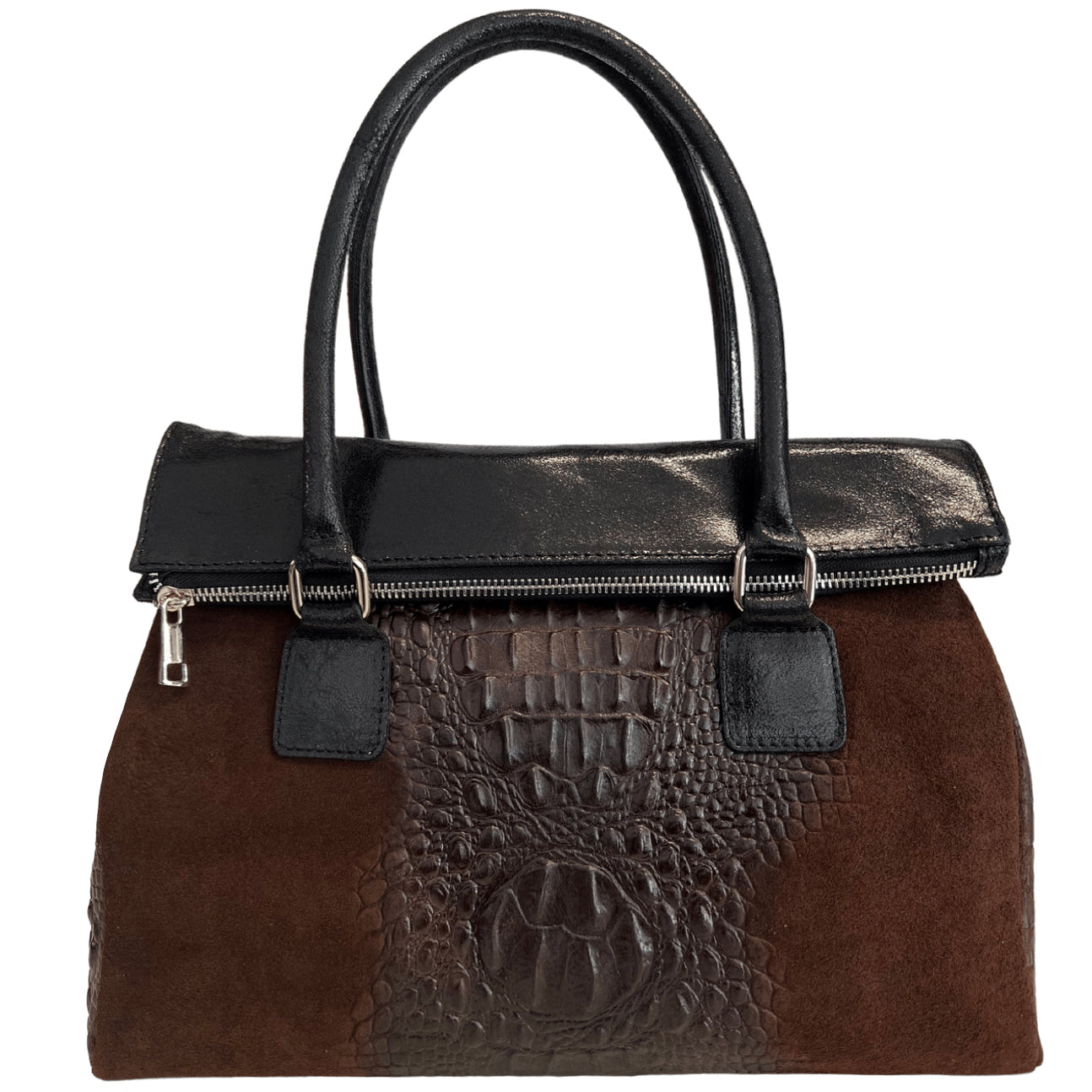 Modarno Woman bag in genuine suede leather with handle with removable shoulder strap 38x14x25 cm