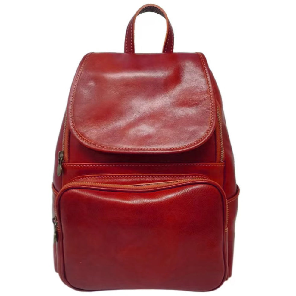 Zaino Vera Pelle Donna Uomo Pelle Vitello Tamponato Arancione