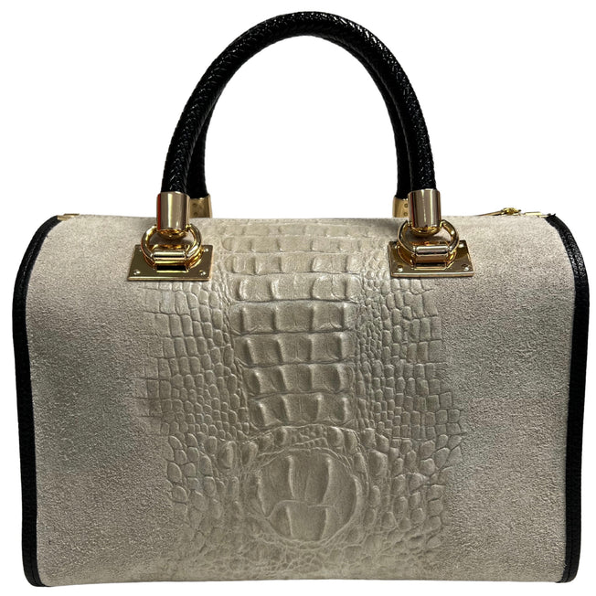 Modarno Damentasche - Handtasche aus Wildleder mit Krokoprägung