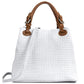 Modarno Borsa a Mano Stampa Intrecciata da Donna con Tracolla in vera pelle made in Italy - 33x17x29 Cm