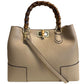 Modarno Damentasche aus echtem Leder mit Griff aus echtem Bambus / Elegant und minimalistisch / Luxustasche Made in Italy