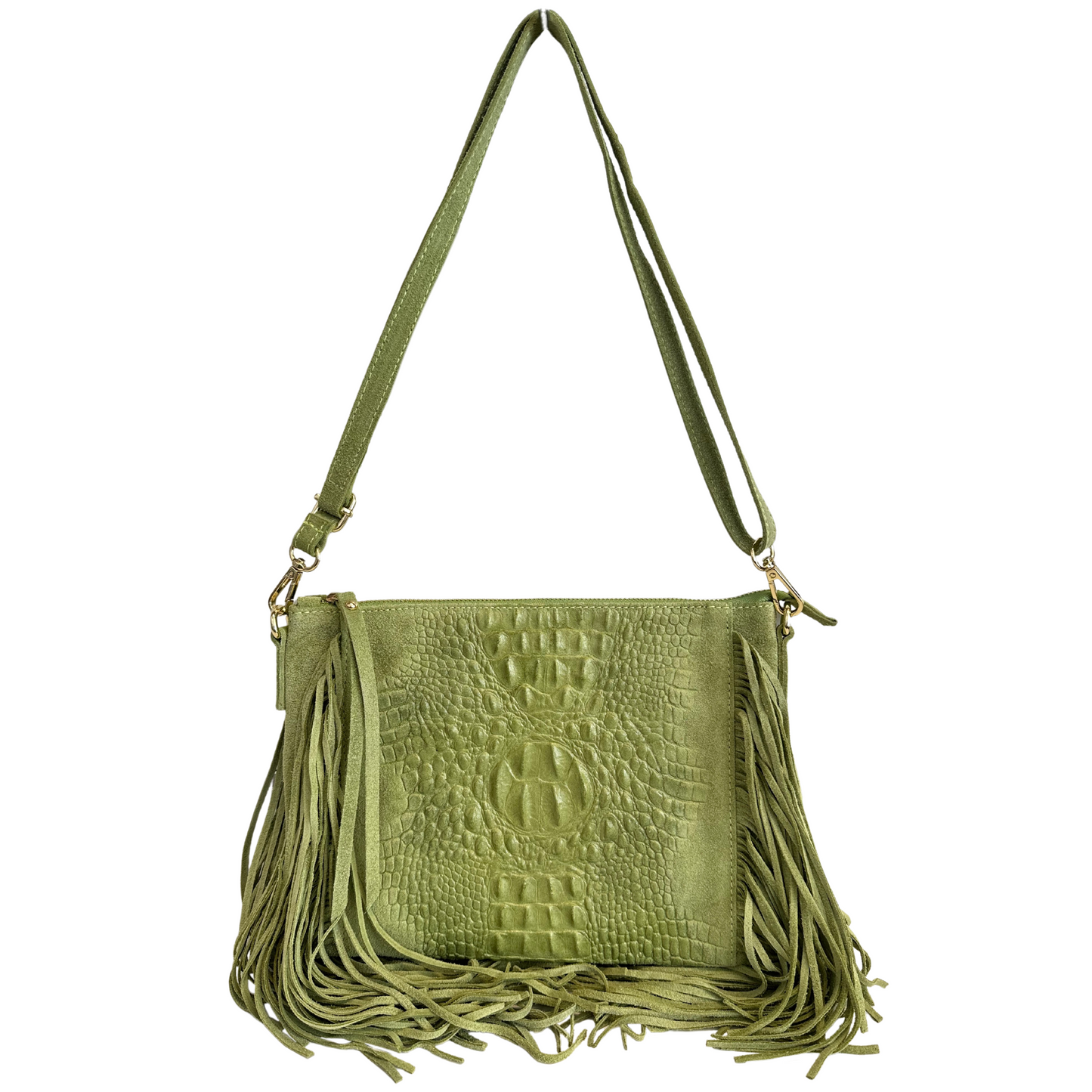 Modarno borsa da donna con frange, a tracolla, in pelle scamosciata 29x2x21 cm